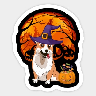 Corgi pumpkin witch Sticker